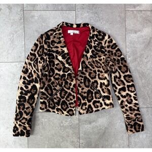 Kelly & Diane Leopard Print Jacket S/M Lined Red Y2K Mob Wife Maximalist